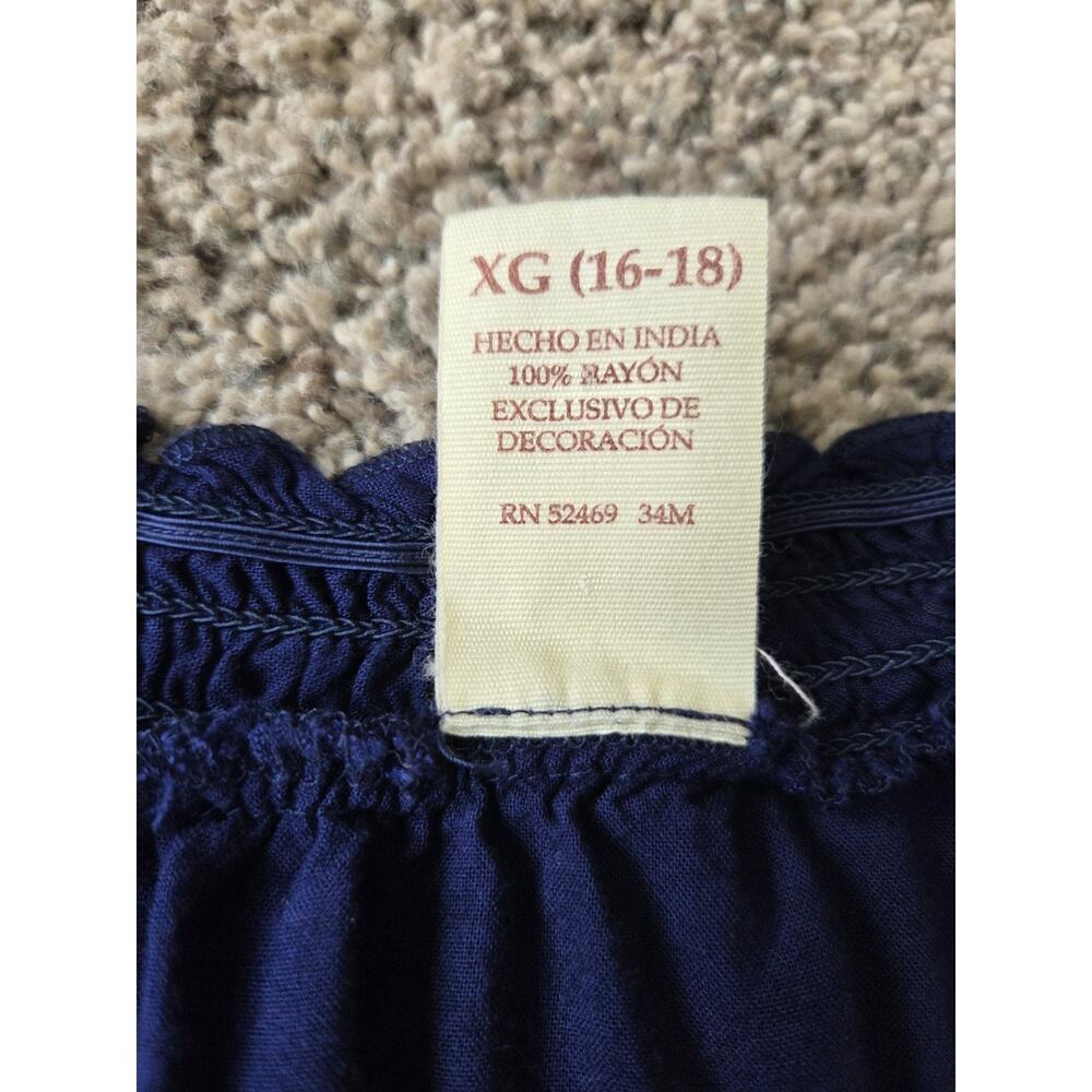 Faded Glory Navy Blue Peasant Blouse Puff Sleeve Rayon Top XL 16-18 Boho - Picture 8 of 8